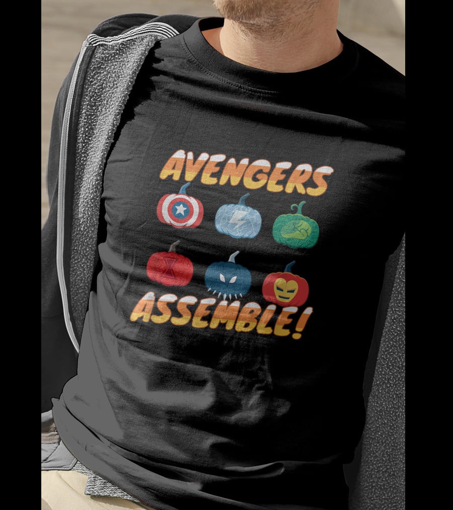 Avengers Assemble Halloween Pumpkin Heroes Icons T-Shirt
