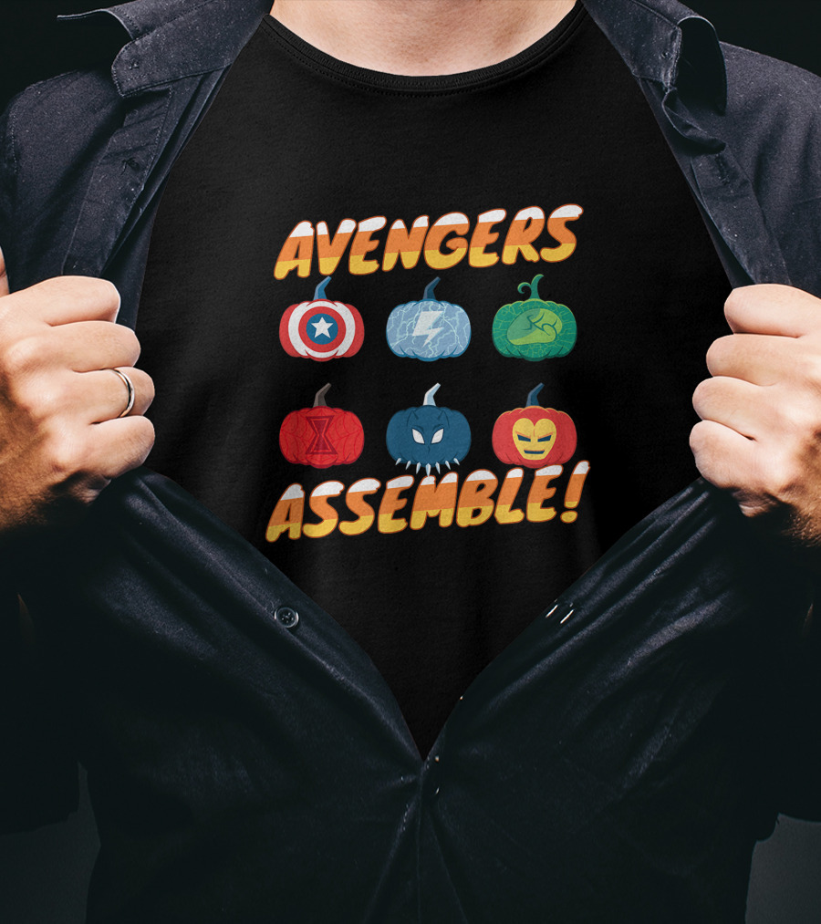 Avengers Assemble Halloween Pumpkin Heroes Icons T-Shirt