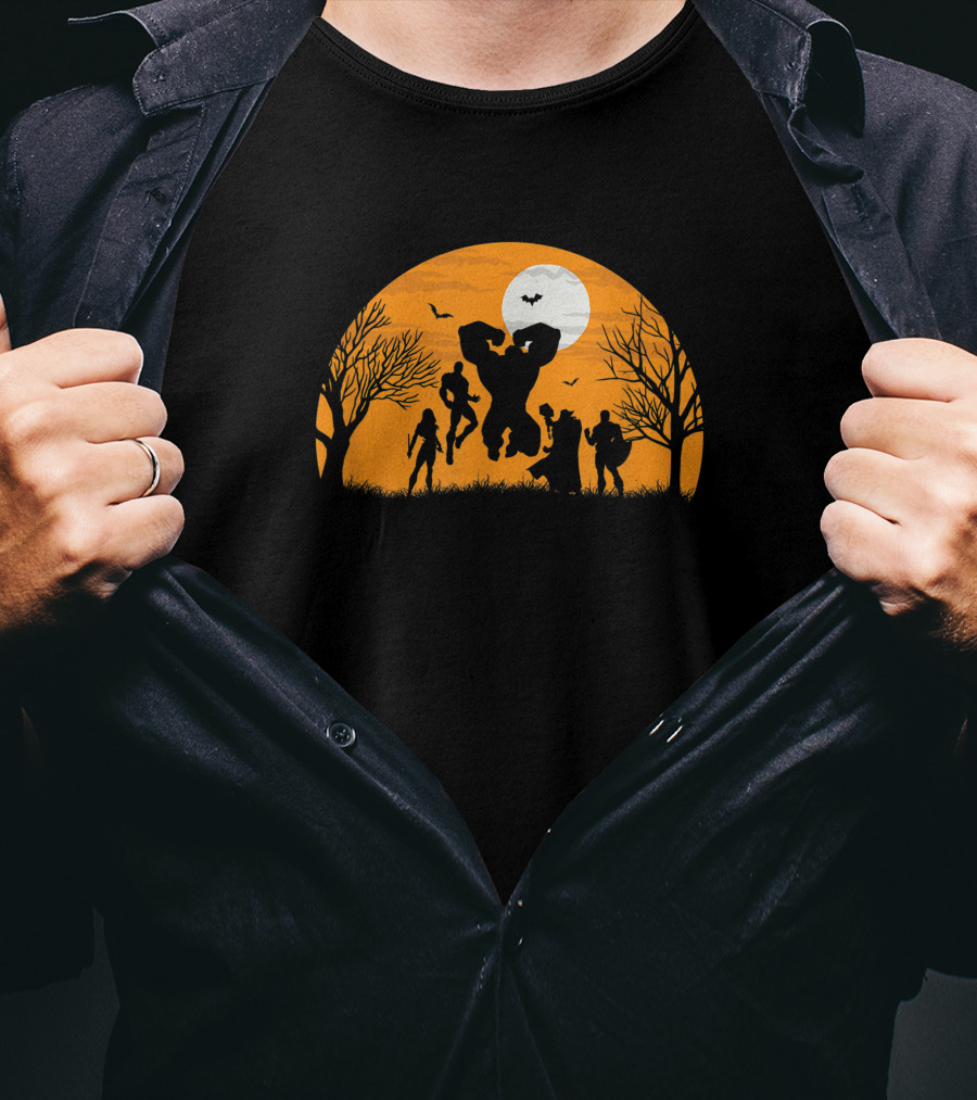Marvel Avengers Halloween Silhouette Moon Scene T-Shirt