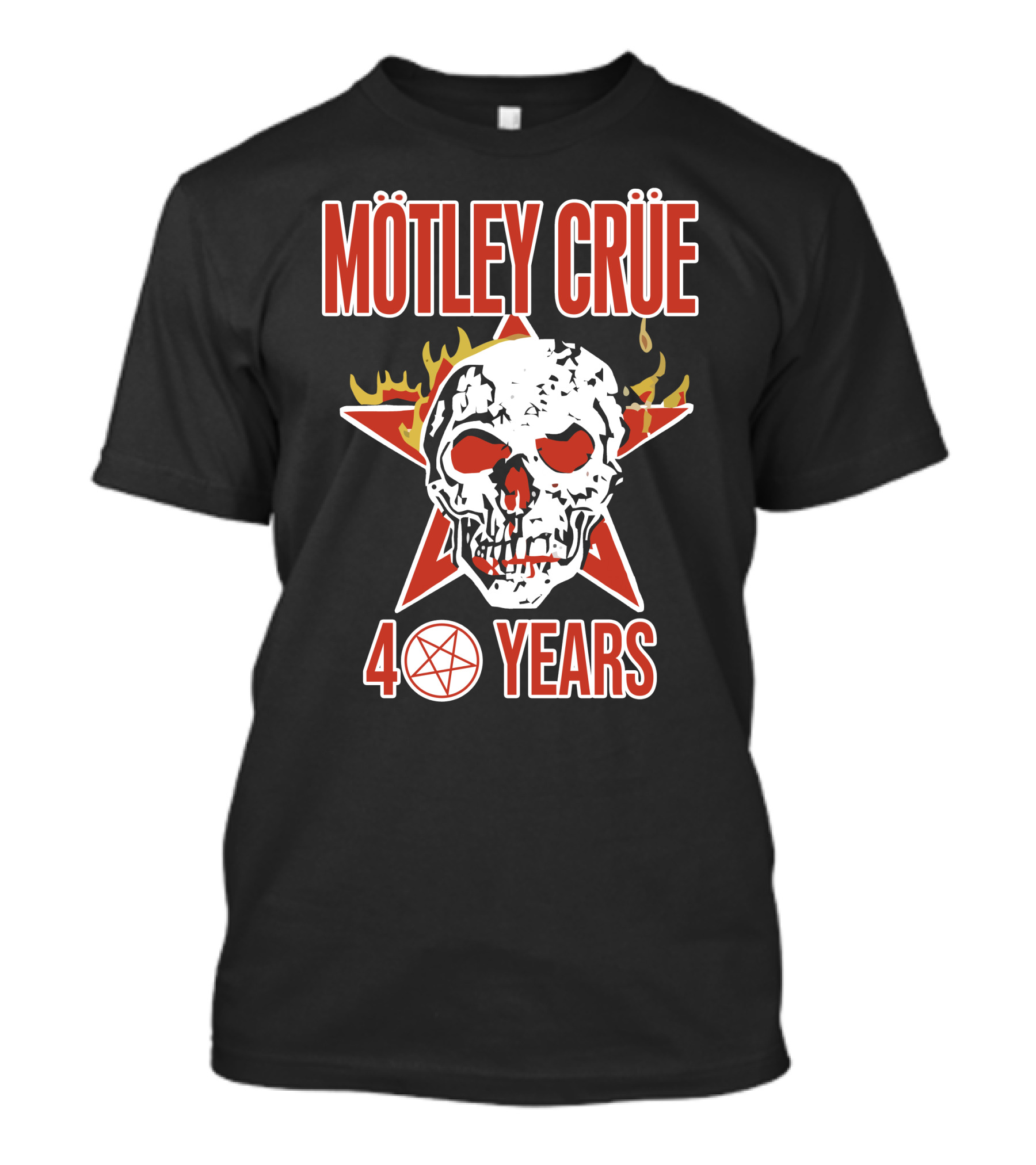 Mötley Crüe 40 Years Skull Flames Star Pentagram T-Shirt