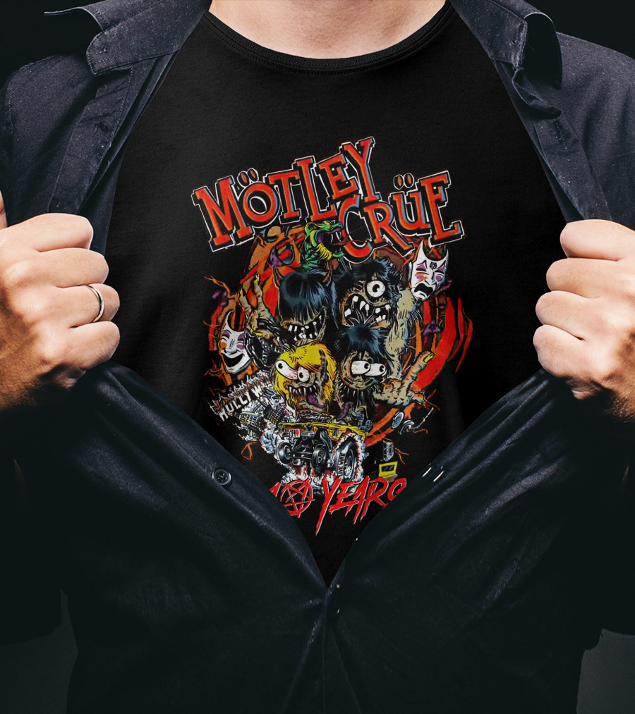 Mötley Crüe 40 Years Motley Monsters Halloween Creepy Band Characters T-Shirt