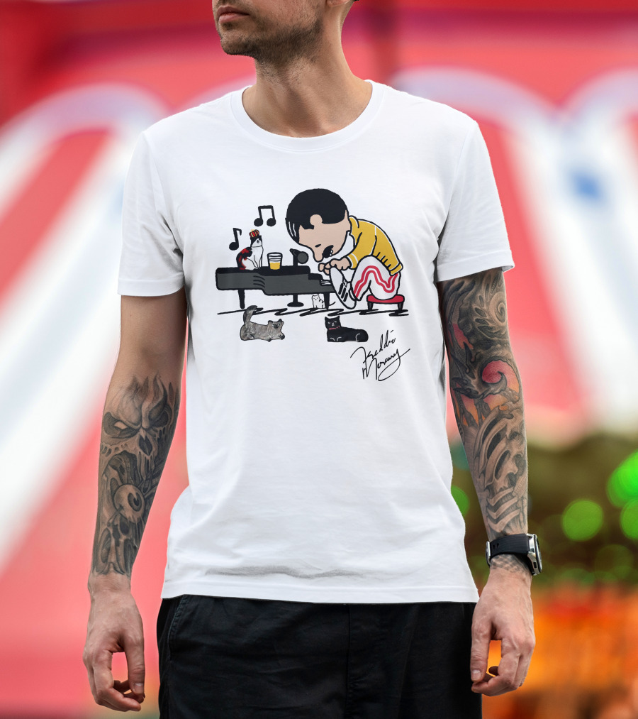 Freddie Mercury Signature with Cats and Piano Playful T-Shirt