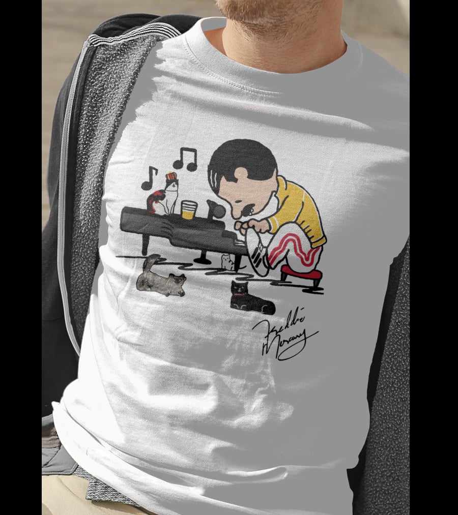 Freddie Mercury Signature With Cats And Piano Playful T-Shirt
