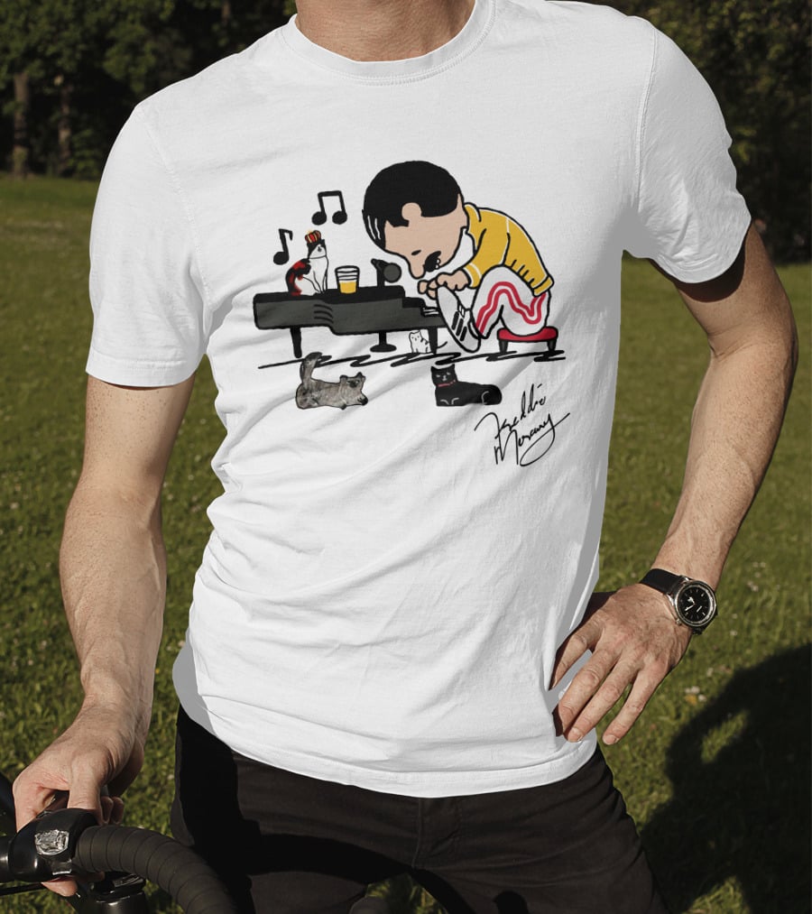 Freddie Mercury Signature With Cats And Piano Playful T-Shirt