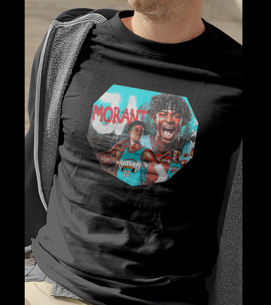 Ja Morant Memphis Grizzlies NBA Player Portrait Compilation T-Shirt