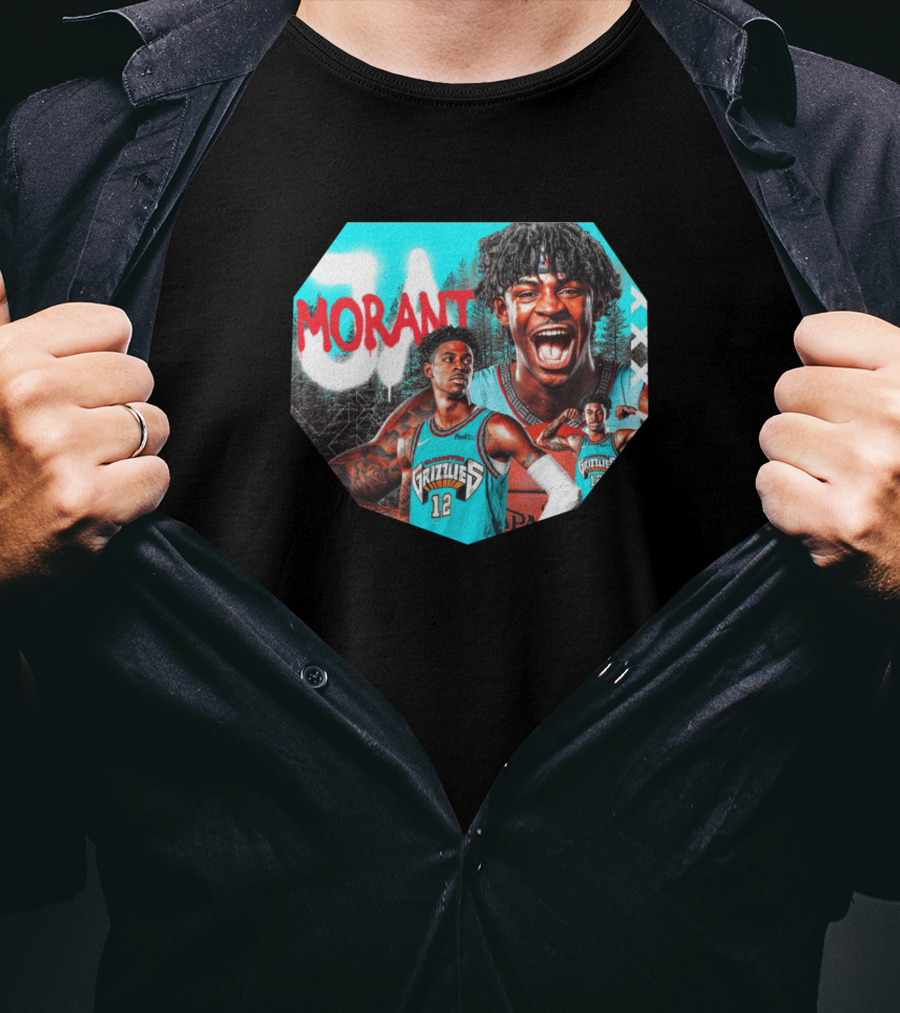 Ja Morant Memphis Grizzlies NBA Player Portrait Compilation T-Shirt