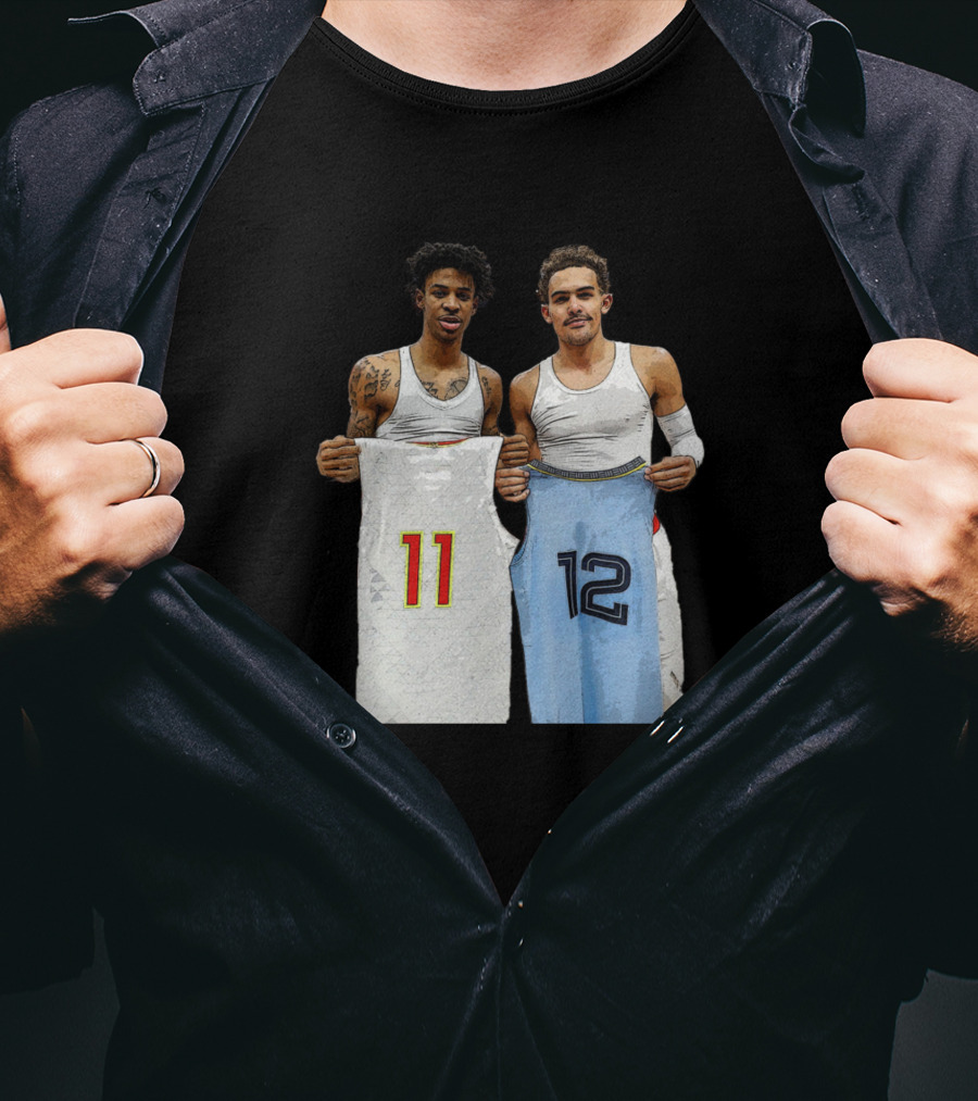 Trae Young Ja Morant Holding 11 12 Jerseys Funny Basketball Duo T-Shirt