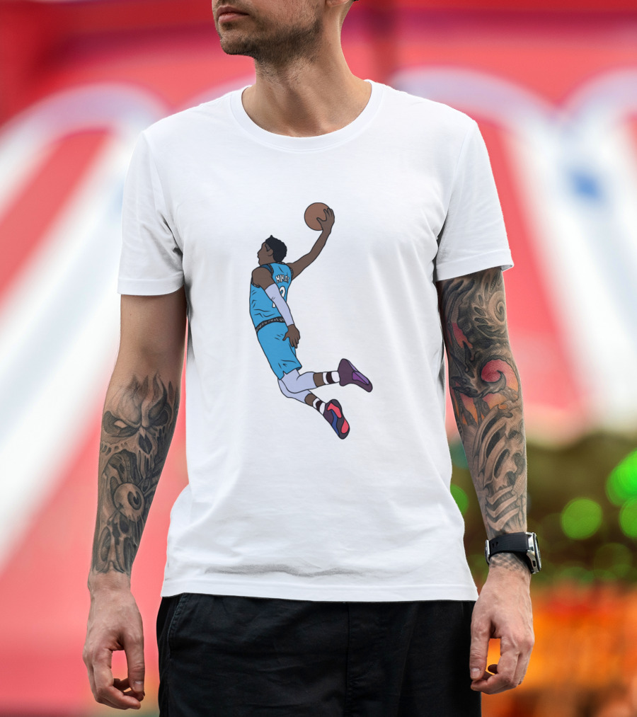Ja Morant Dunk Jump Illustration in Blue Jersey T-Shirt