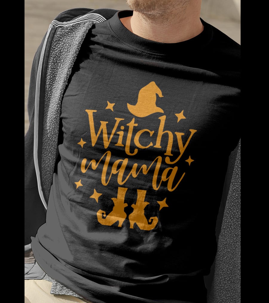Witchy Mama Wizard Hat Boots Stars T-Shirt