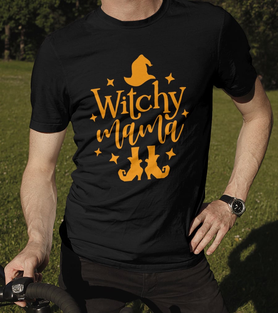 Witchy Mama Wizard Hat Boots Stars T-Shirt