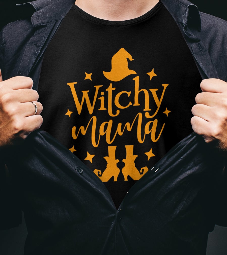Witchy Mama Wizard Hat Boots Stars T-Shirt