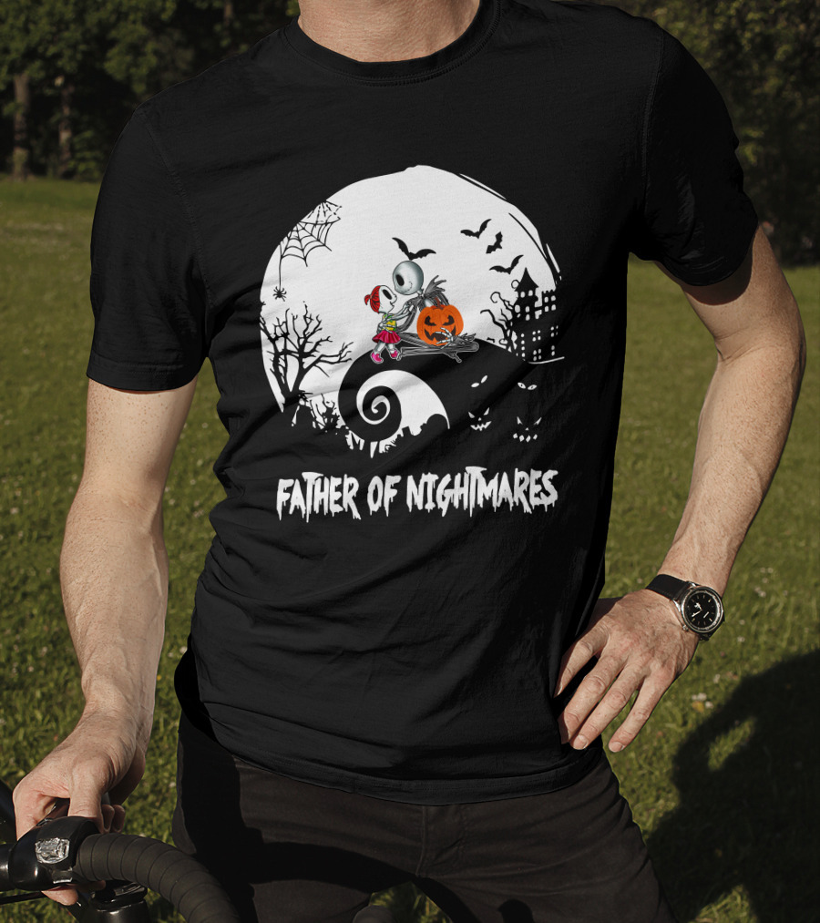 Father Of Nightmares Halloween Scene With Pumpkin And Skeleton T-Shirt