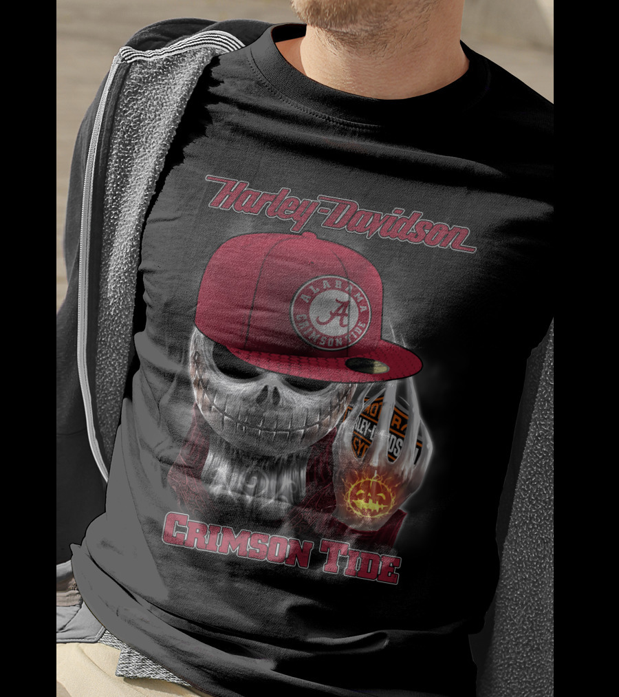 Harley Davidson Alabama Crimson Tide Halloween Skull T-Shirt