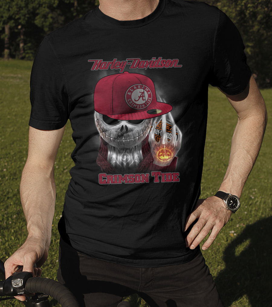 Harley Davidson Alabama Crimson Tide Halloween Skull T-Shirt