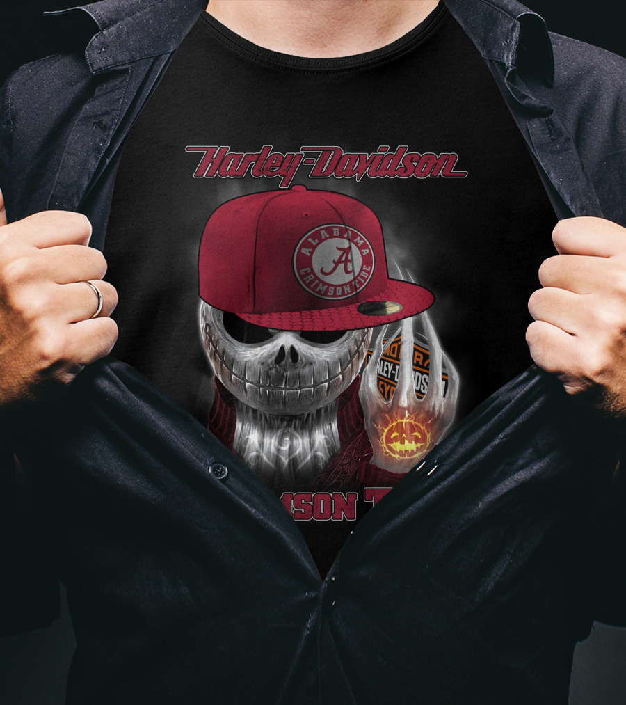 Harley Davidson Alabama Crimson Tide Halloween Skull T-Shirt