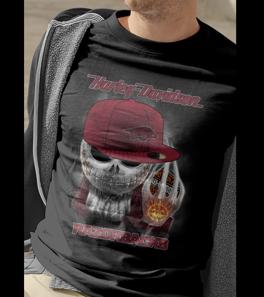 Harley Davidson Razorbacks Skull Cap Arkansas T-Shirt