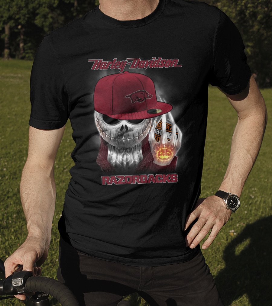Harley Davidson Razorbacks Skull Cap Arkansas T-Shirt