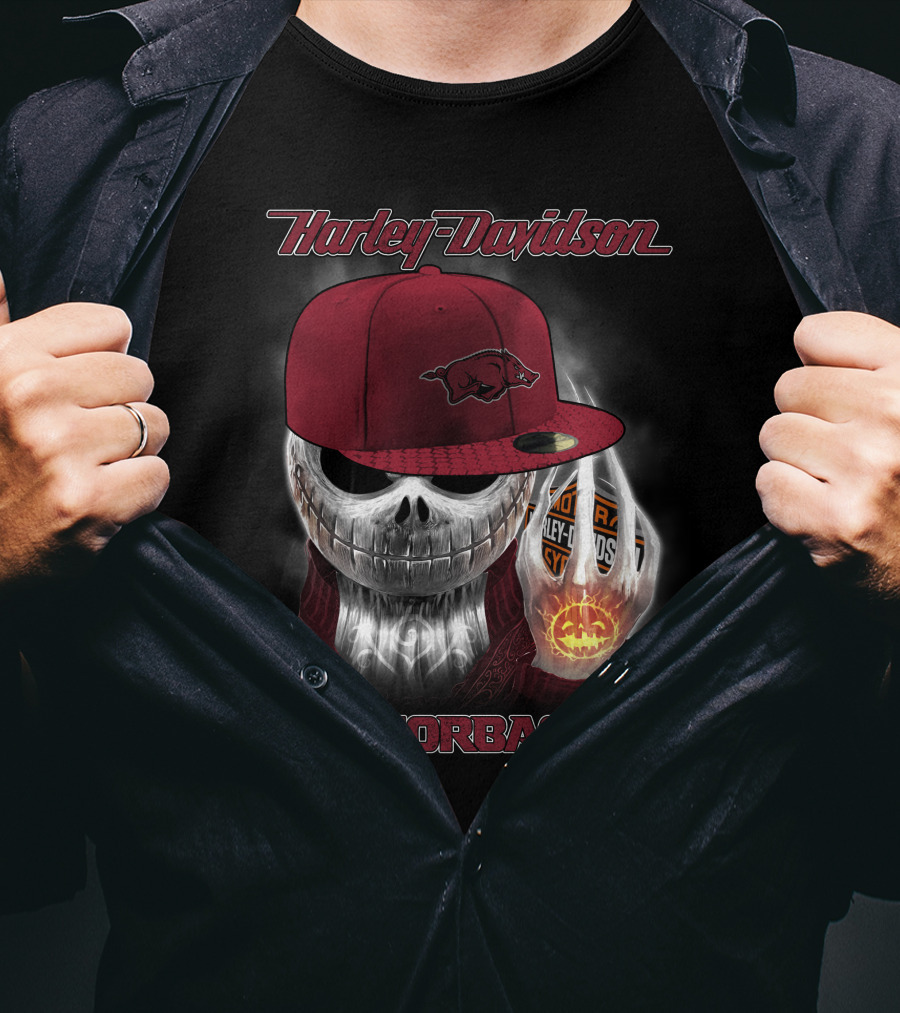 Harley Davidson Razorbacks Skull Cap Arkansas T-Shirt