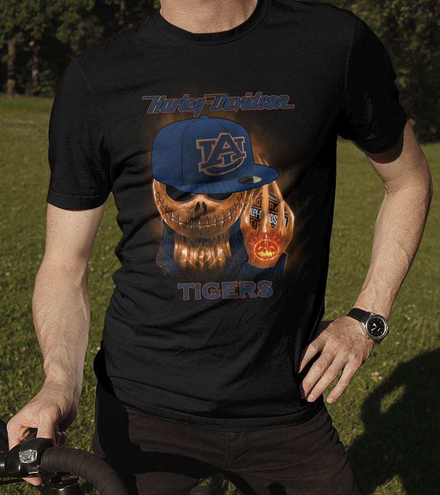 Harley Davidson Auburn Tigers Skeleton With Cap T-Shirt