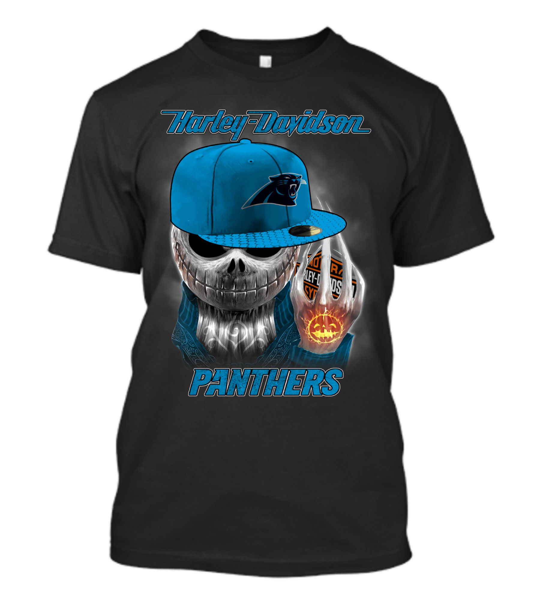 Harley Davidson Carolina Panthers Halloween Skeleton T-Shirt