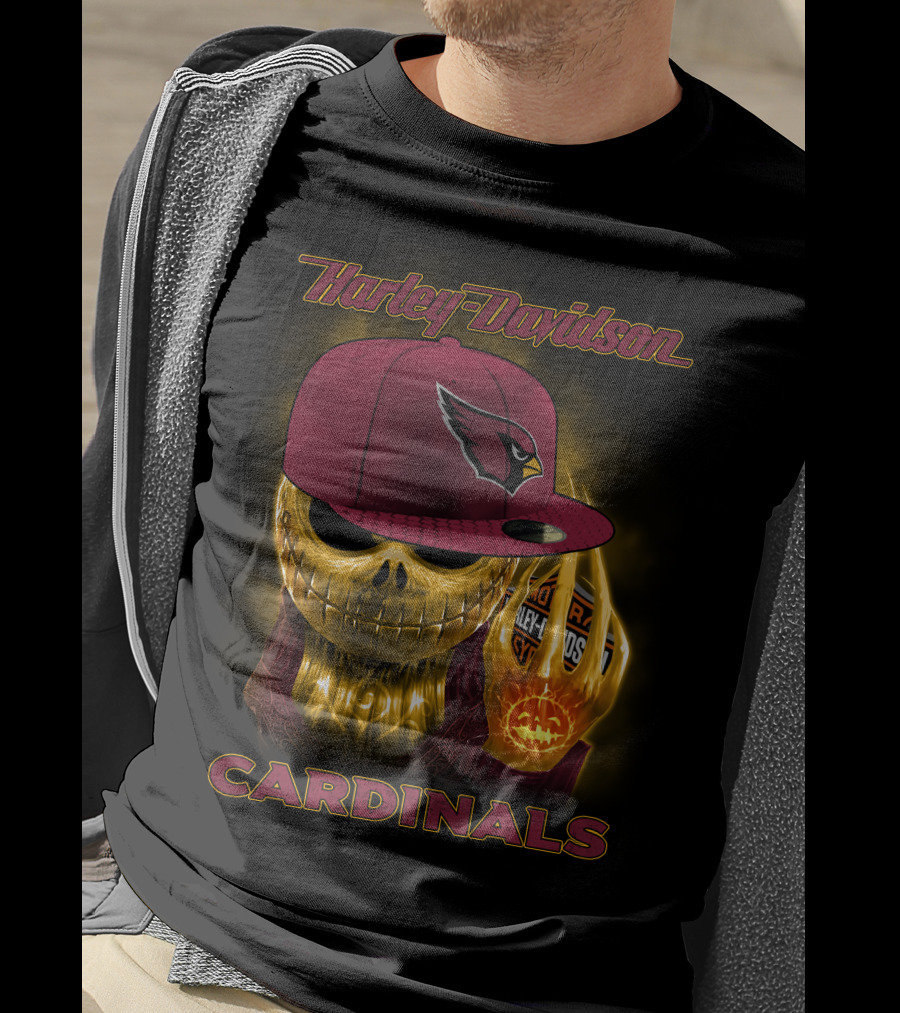 Harley Davidson Arizona Cardinals Gold Skull With Cap T-Shirt