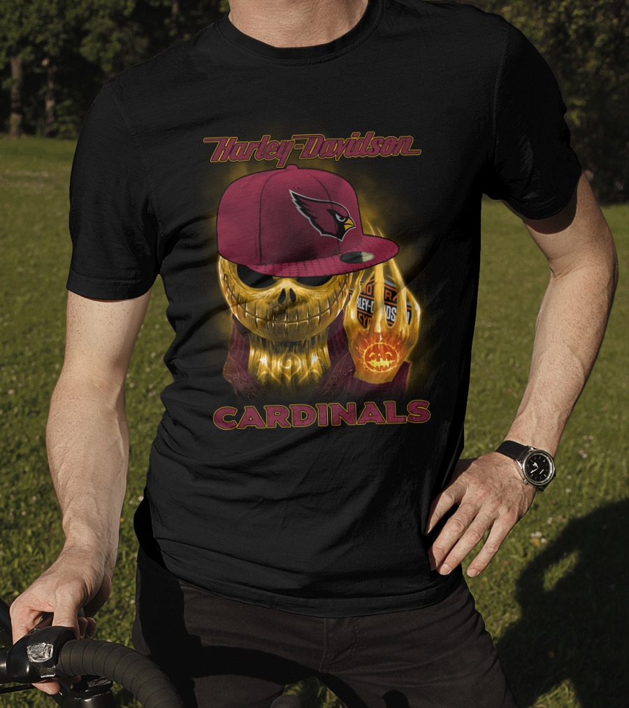 Harley Davidson Arizona Cardinals Gold Skull With Cap T-Shirt