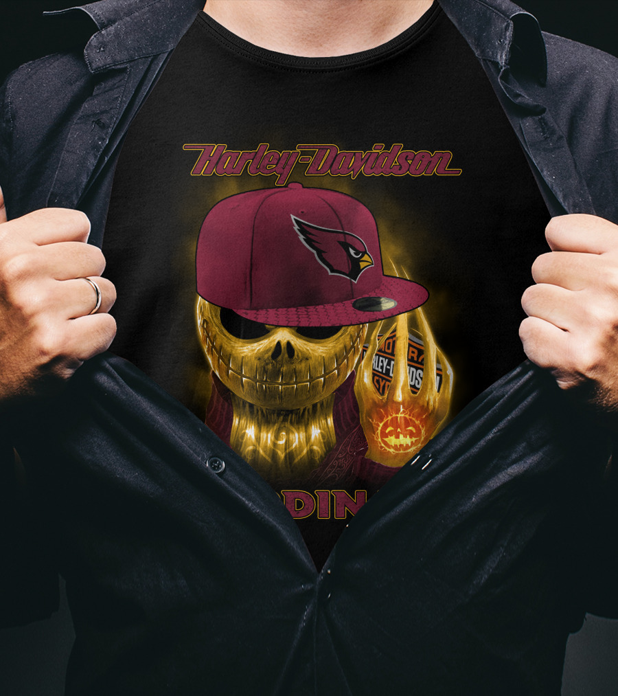 Harley Davidson Arizona Cardinals Gold Skull With Cap T-Shirt