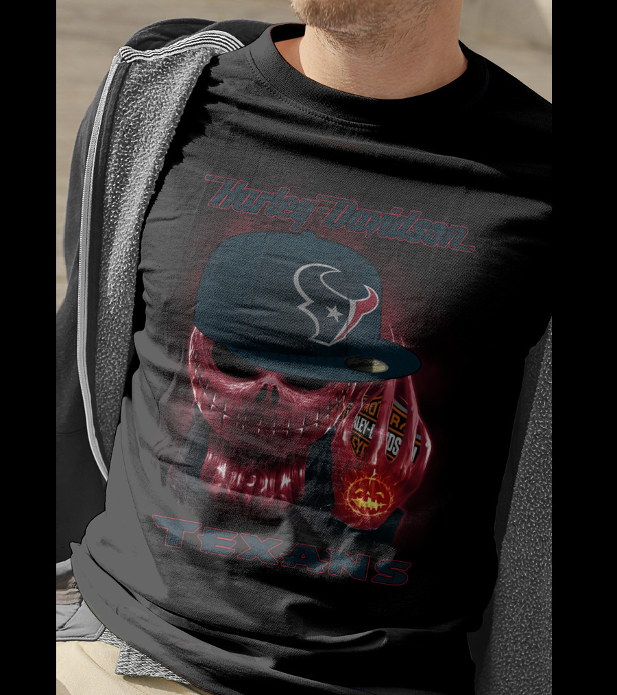 Harley Davidson Houston Texans Skulls And Cycles T-Shirt