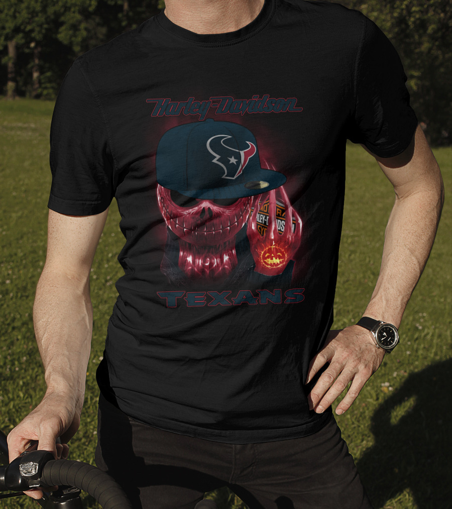 Harley Davidson Houston Texans Skulls And Cycles T-Shirt