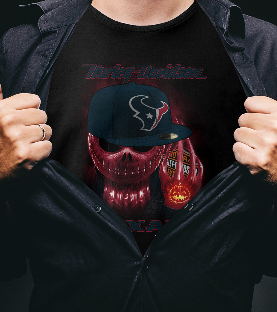 Harley Davidson Houston Texans Skulls And Cycles T-Shirt
