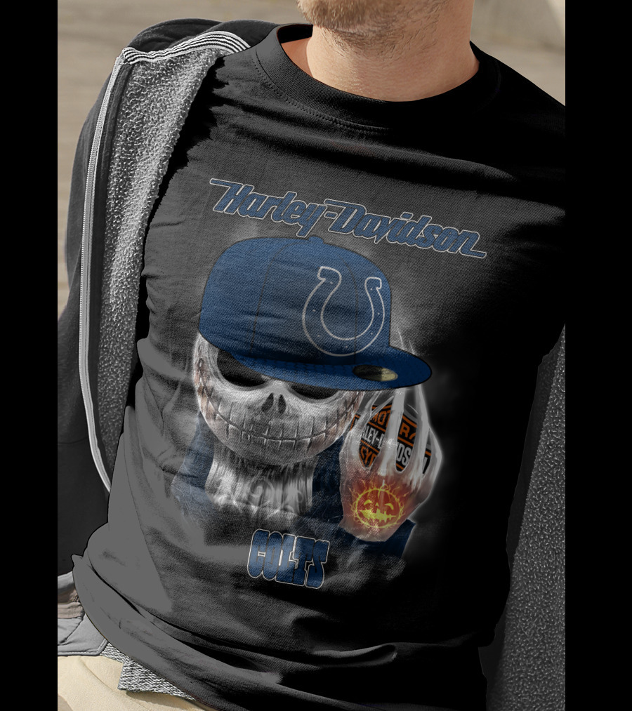 Harley Davidson Indianapolis Colts Halloween Skeleton T-Shirt