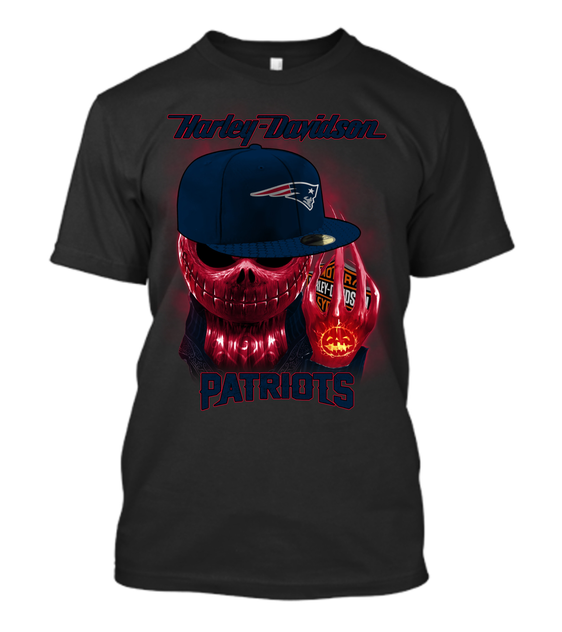 Harley Davidson Patriots New England Skull With Cap T-Shirt