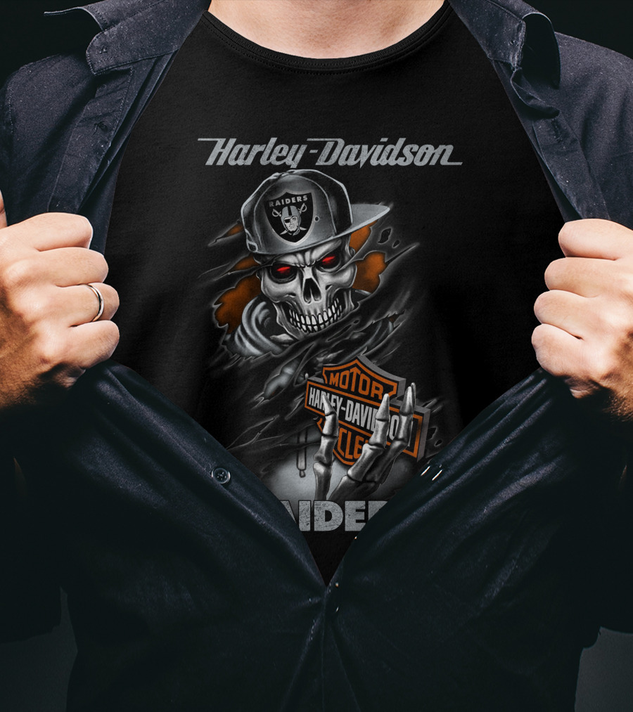 Harley Davidson Raiders Skeleton With Hat T-Shirt