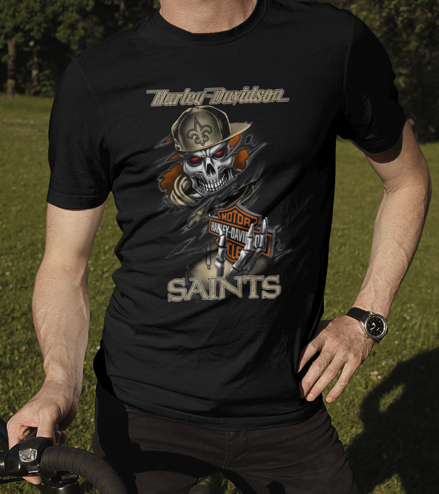 Harley Davidson Saints Skull With Fleur-De-Lis Cap T-Shirt