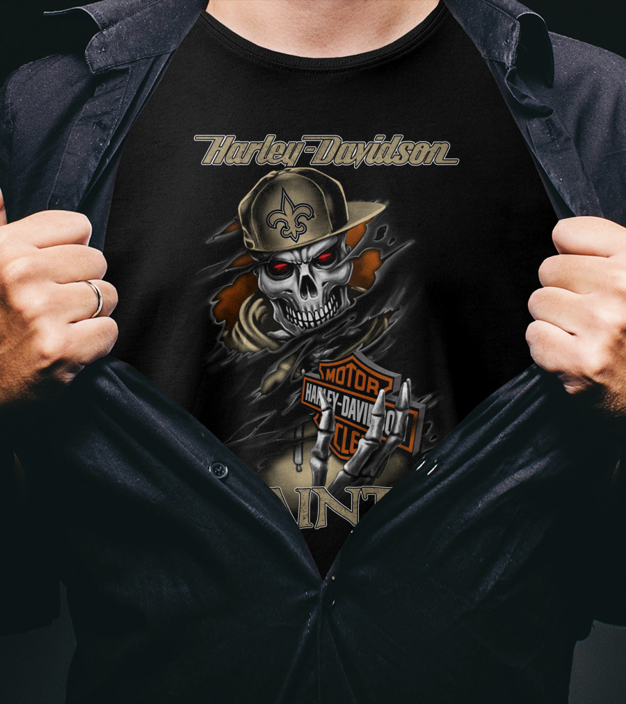 Harley Davidson Saints Skull With Fleur-De-Lis Cap T-Shirt