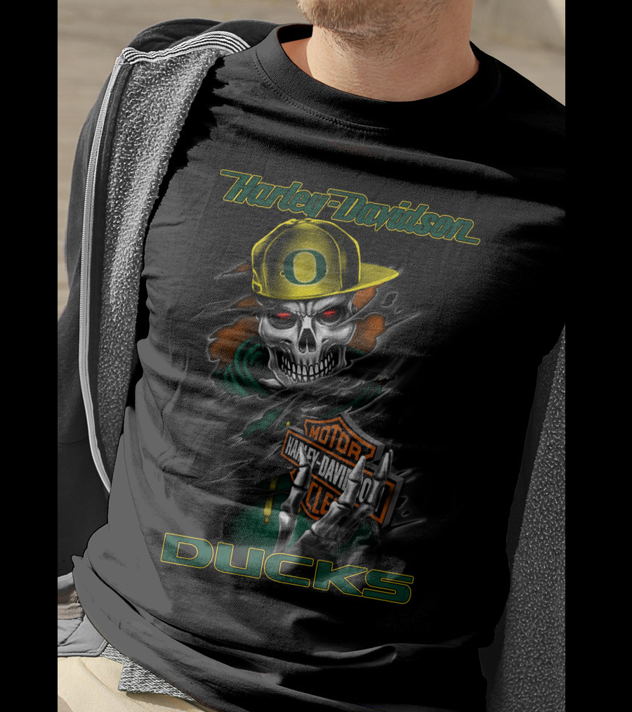 Harley Davidson Oregon Ducks Skull Motorcycle T-Shirt