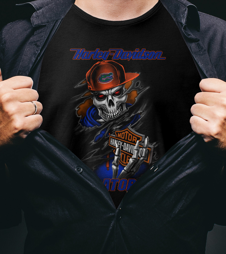 Harley Davidson Gators Skull Motorcycles T-Shirt