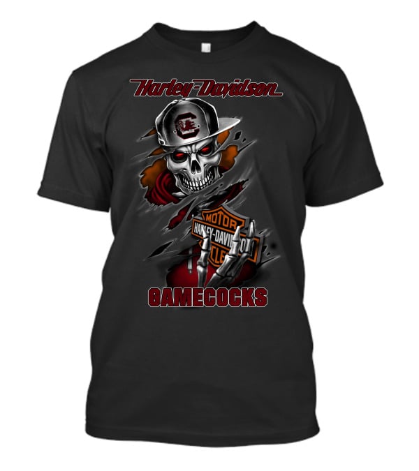 Harley Davidson Gamecocks Motorcycles Skull With Cap T-Shirt