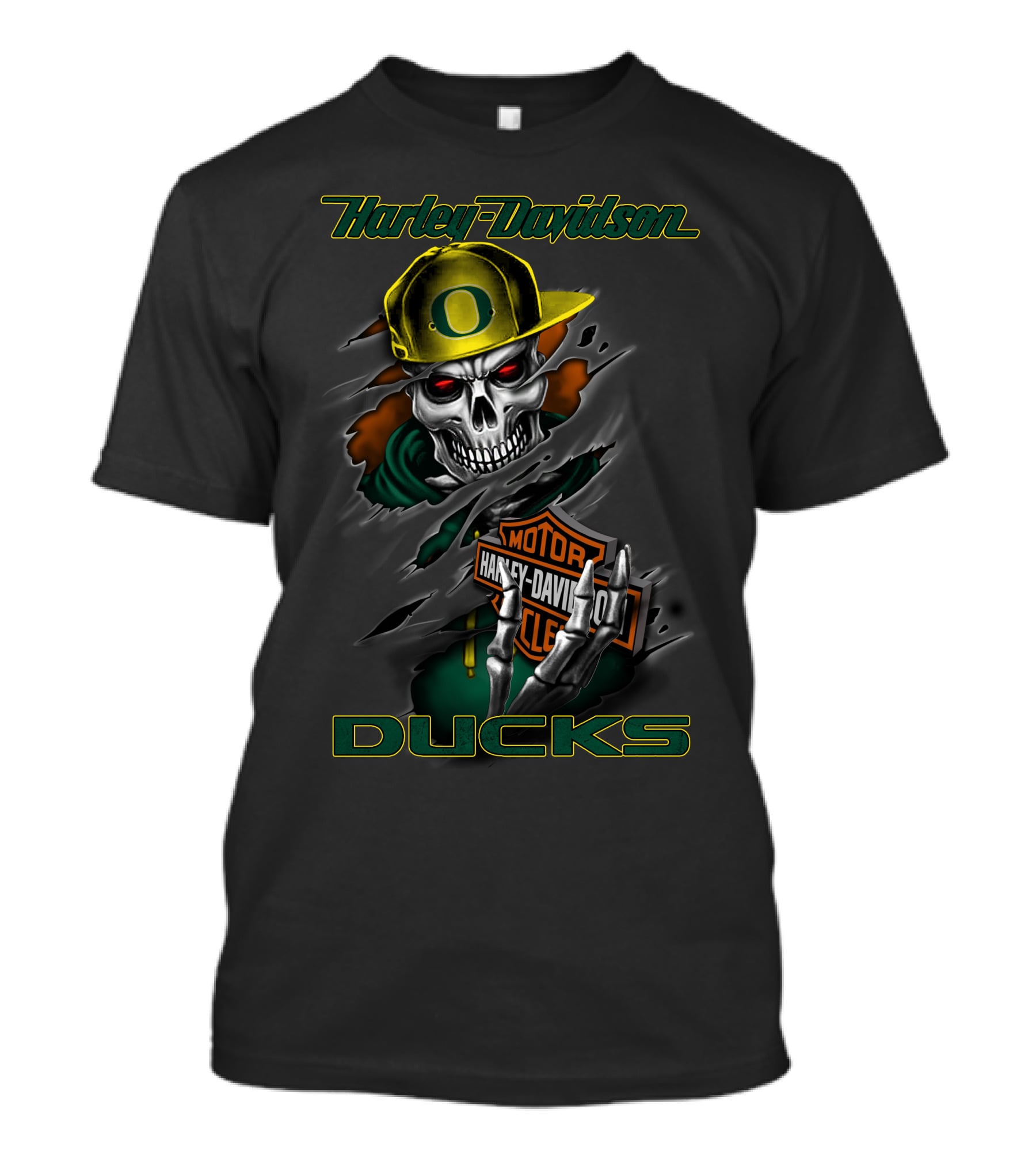 Harley Davidson Ducks Skull With Oregon Cap And Motor Harley Davidson Cycles T-Shirt