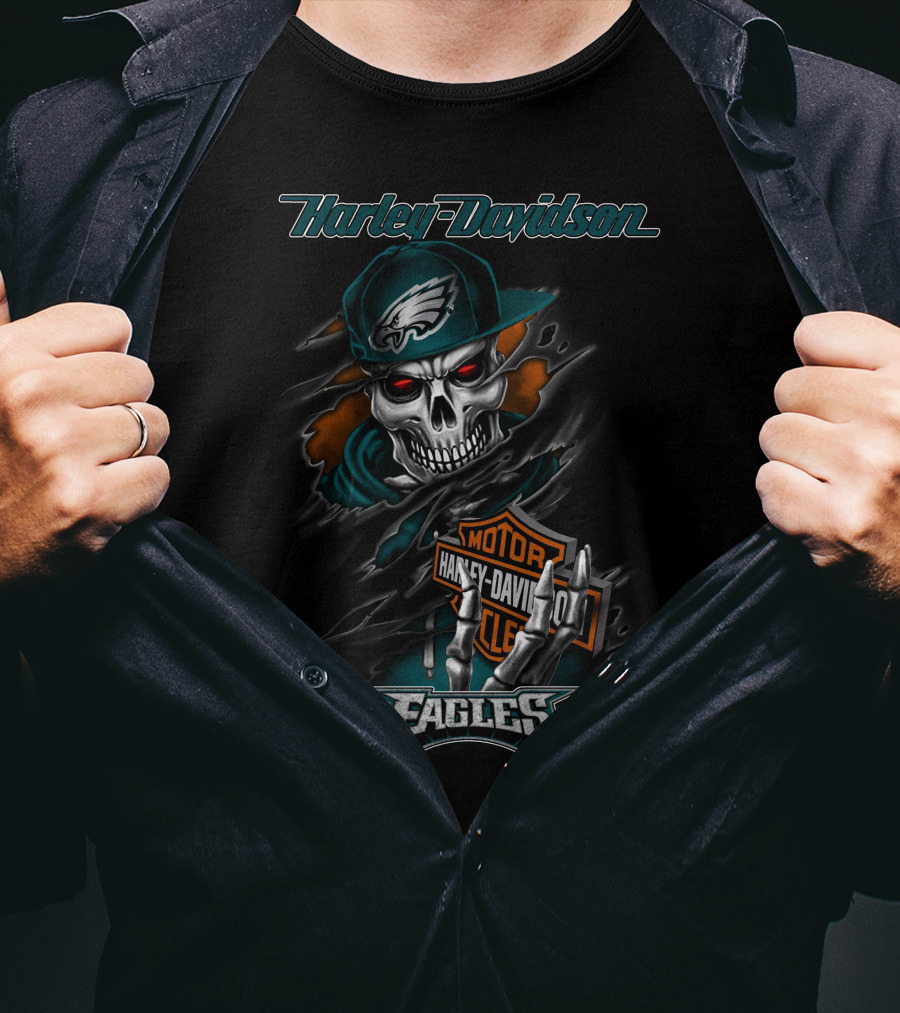 Harley Davidson Philadelphia Eagles Skeleton Motor Eagles T-Shirt