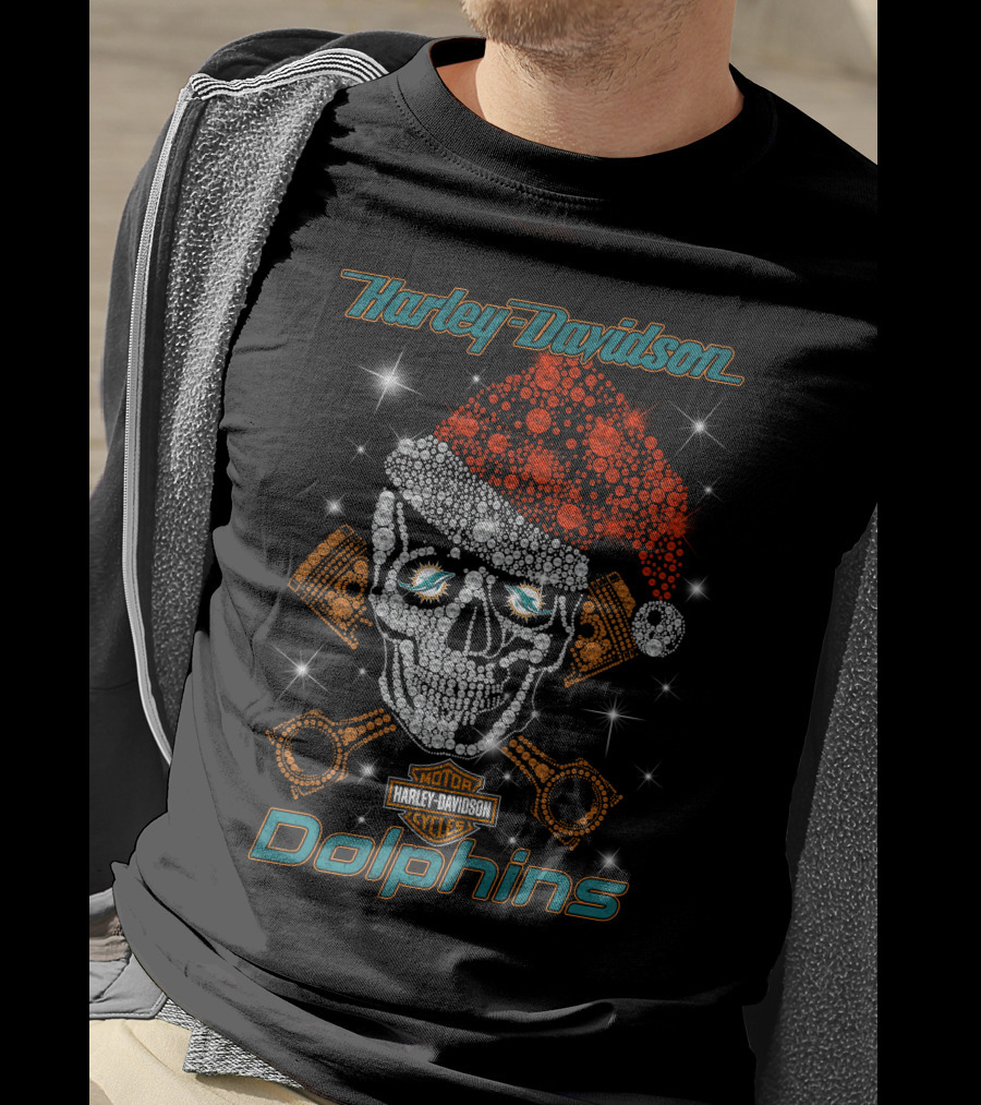 Harley Davidson Dolphins Santa Skull Artwork T-Shirt