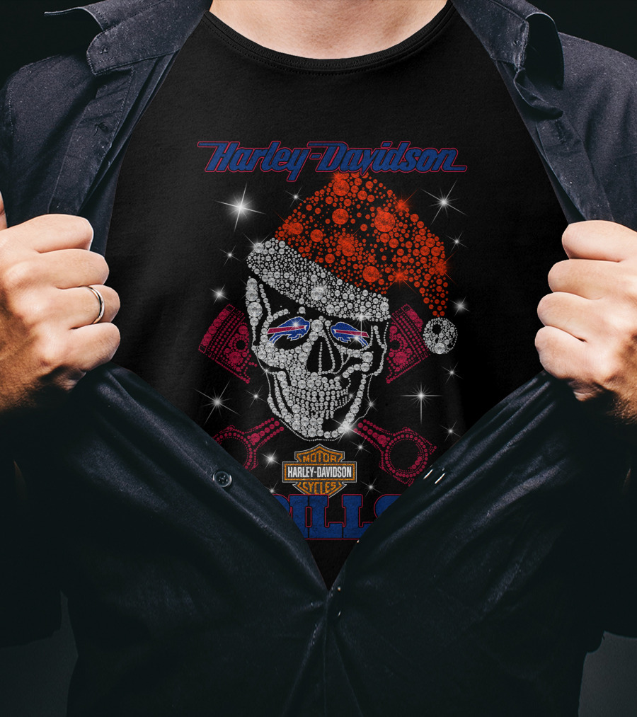 Harley Davidson Motor Cycles Santa Skull Buffalo Bills T-Shirt