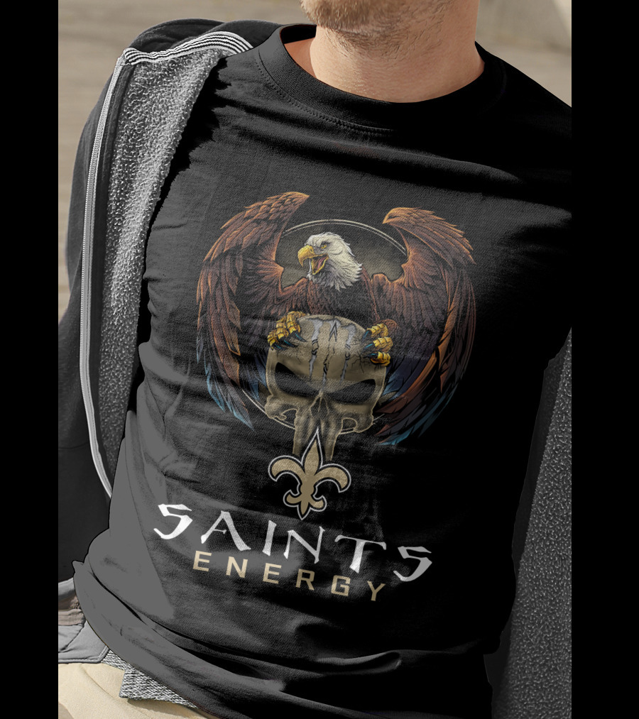 Saints Energy New Orleans Eagles Fleur-De-Lis Skull T-Shirt