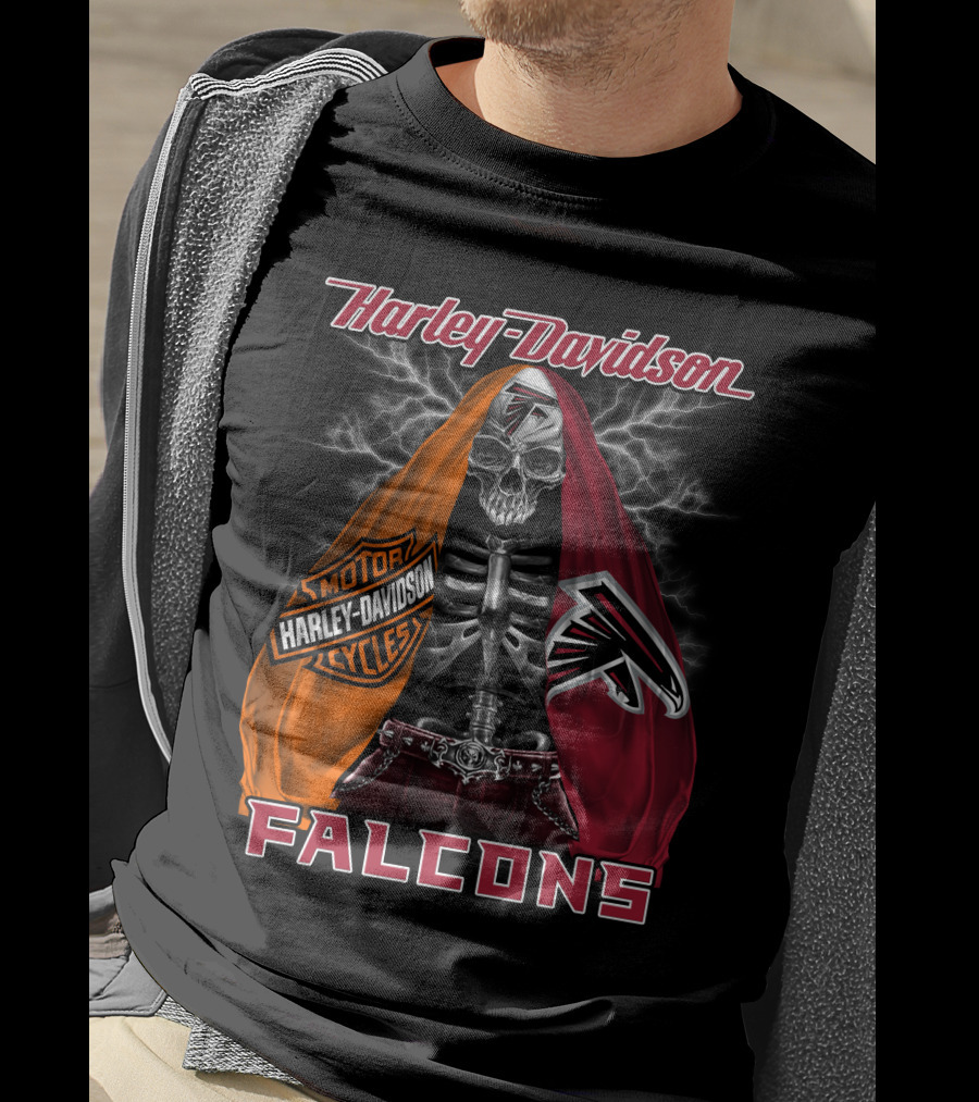 Harley Davidson Motorcycles Atlanta Falcons Skull Cape T-Shirt