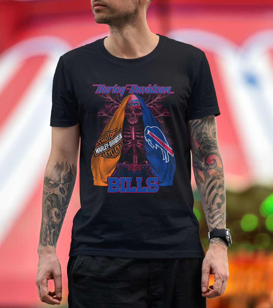 Harley Davidson Buffalo Bills Motorcycles Skull T-Shirt