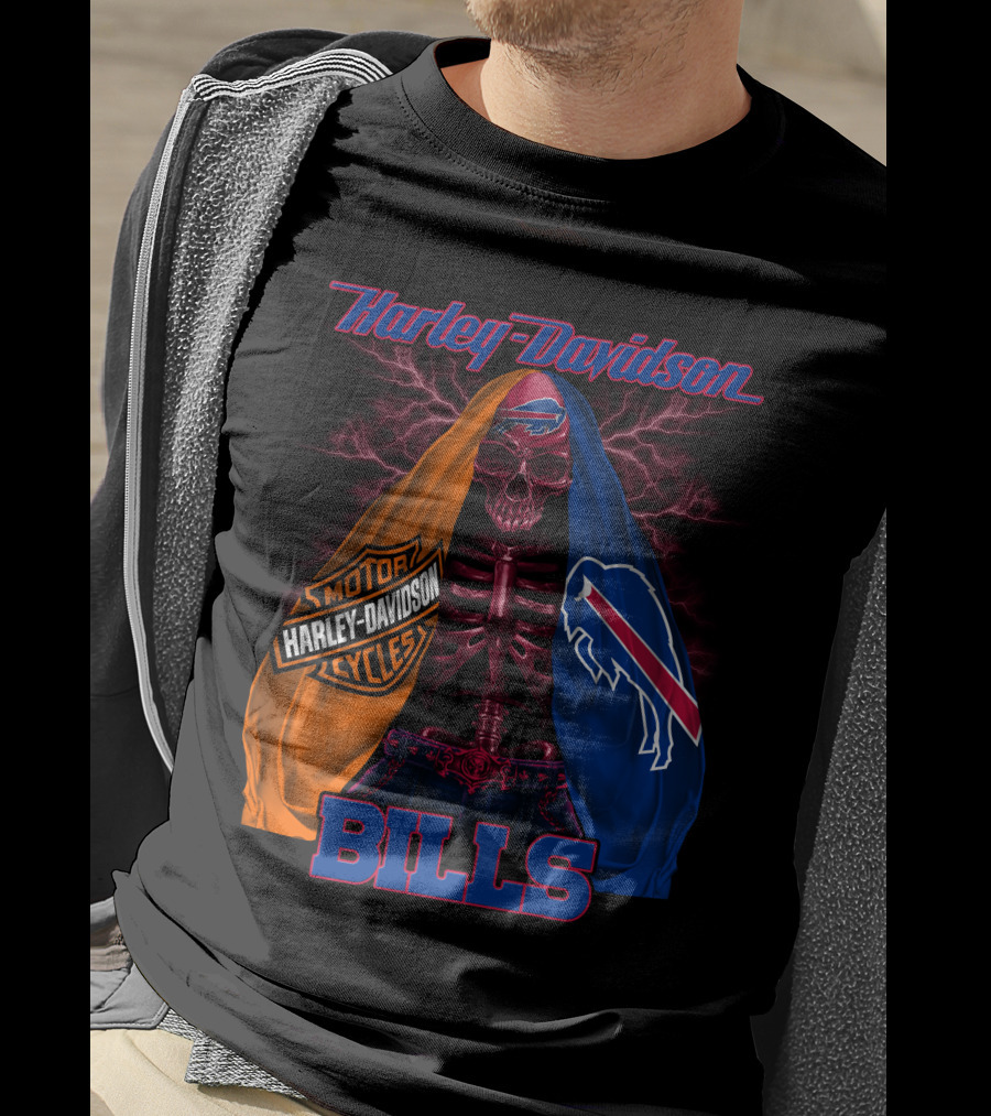 Harley Davidson Buffalo Bills Motorcycles Skull T-Shirt