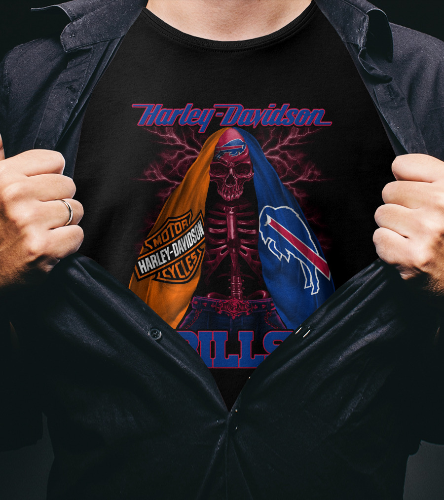 Harley Davidson Buffalo Bills Motorcycles Skull T-Shirt