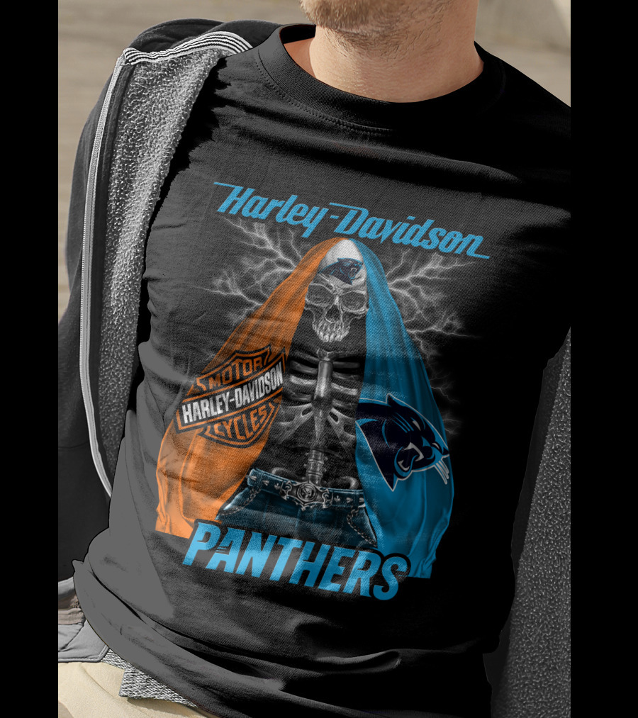 Harley Davidson Motorcycles Skeleton Carolina Panthers T-Shirt