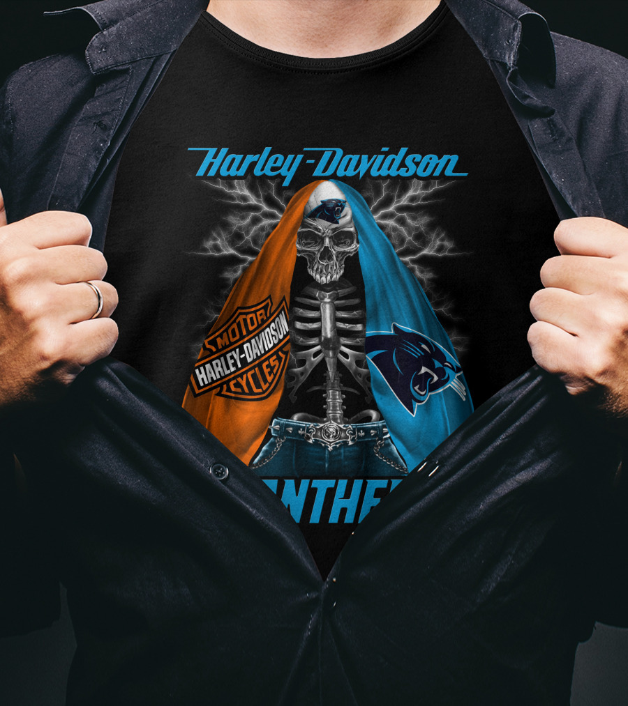 Harley Davidson Motorcycles Skeleton Carolina Panthers T-Shirt