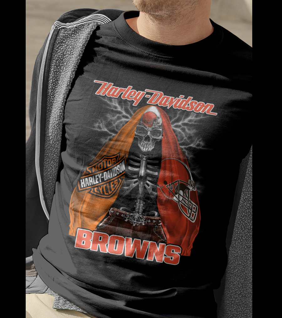 Harley Davidson Cleveland Browns Skull Motorcycle Helmet T-Shirt